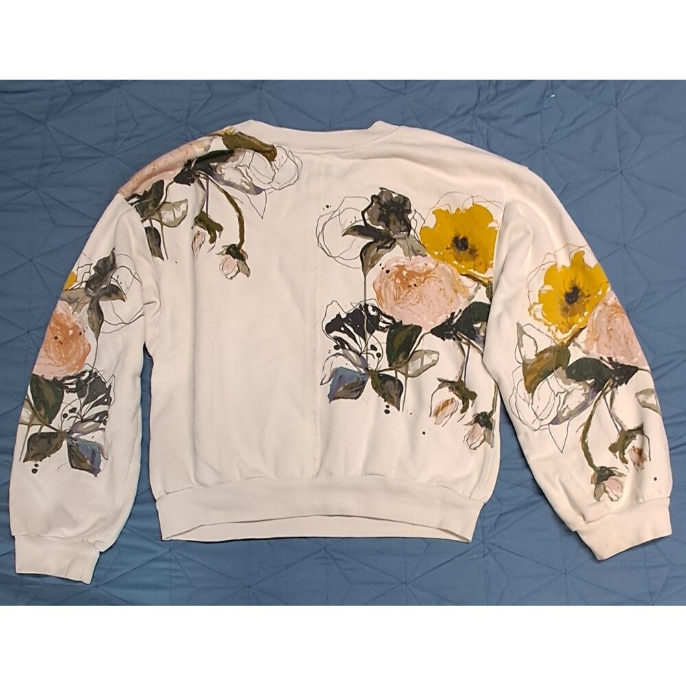 Leigh Viner for Pilcro Anthropologie Niki Bubble Floral Sweatshirt Womens M - Picture 2 of 9